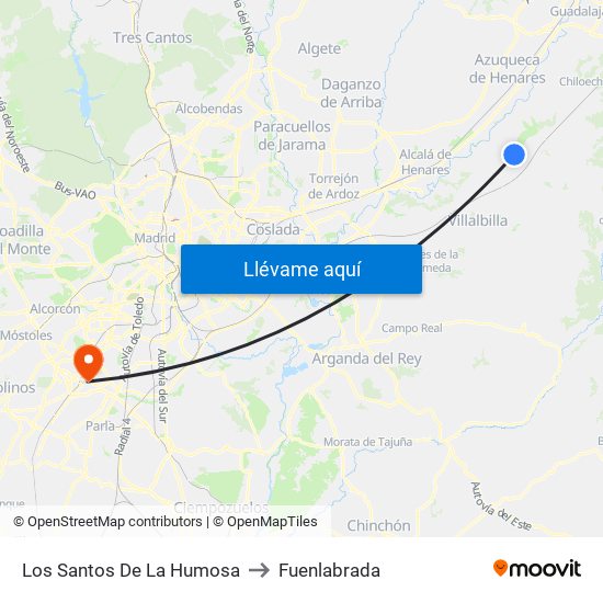 Los Santos De La Humosa to Fuenlabrada map