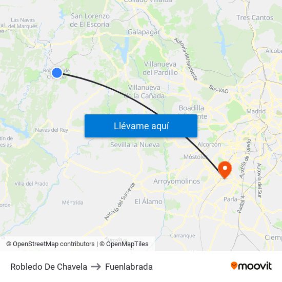 Robledo De Chavela to Fuenlabrada map