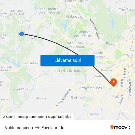 Valdemaqueda to Fuenlabrada map