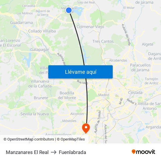 Manzanares El Real to Fuenlabrada map