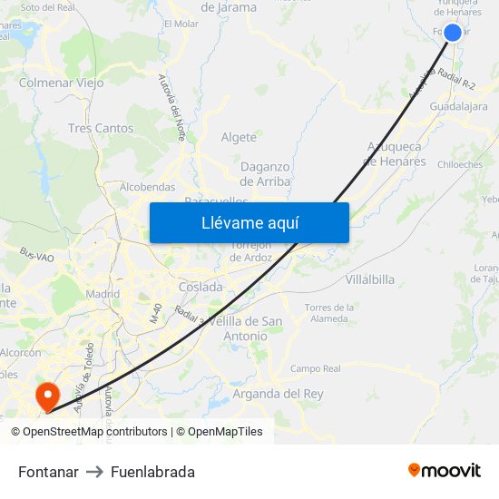 Fontanar to Fuenlabrada map