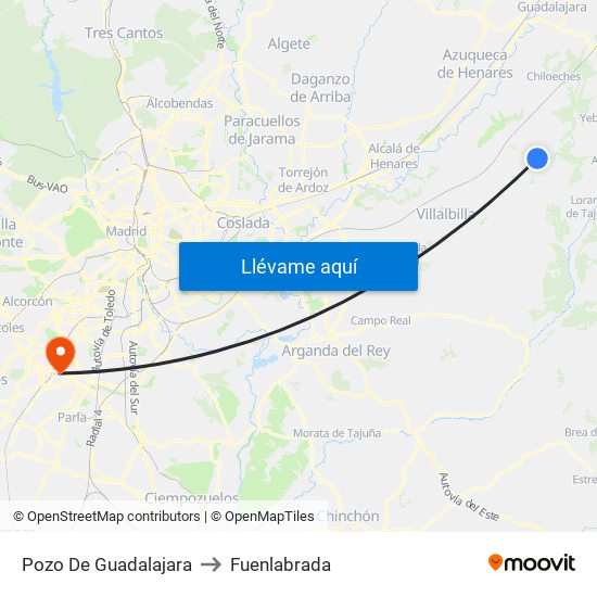 Pozo De Guadalajara to Fuenlabrada map