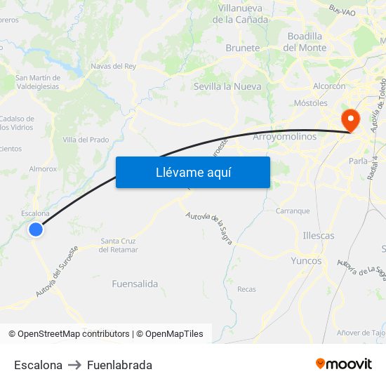 Escalona to Fuenlabrada map