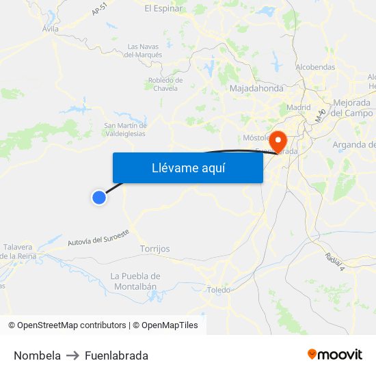 Nombela to Fuenlabrada map