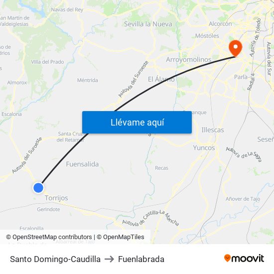 Santo Domingo-Caudilla to Fuenlabrada map