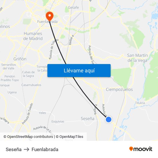 Seseña to Fuenlabrada map