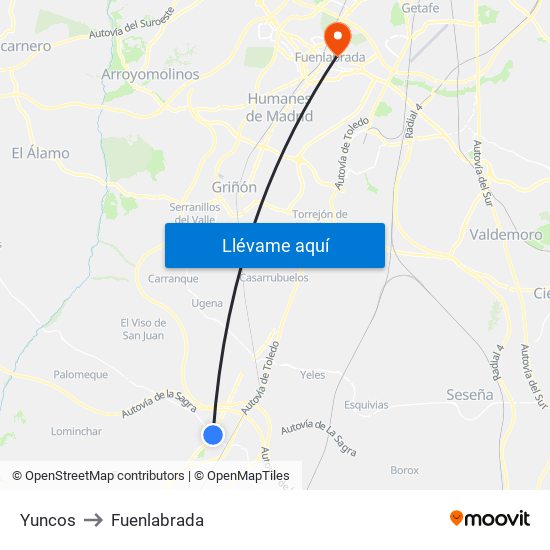 Yuncos to Fuenlabrada map