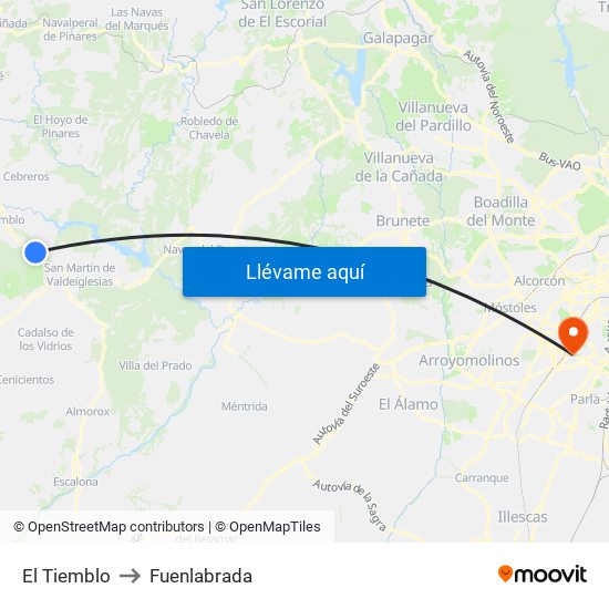 El Tiemblo to Fuenlabrada map