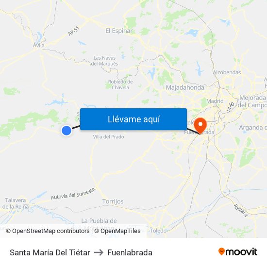 Santa María Del Tiétar to Fuenlabrada map