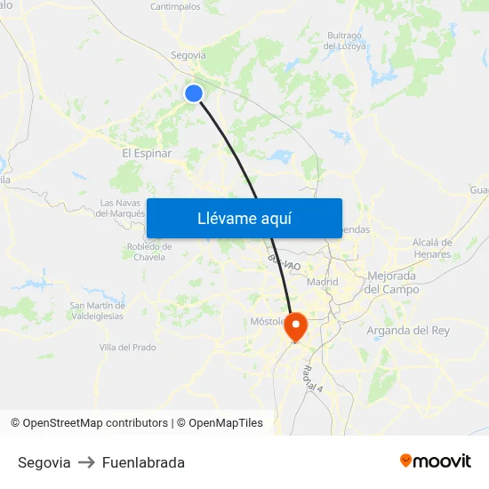 Segovia to Fuenlabrada map