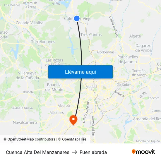 Cuenca Alta Del Manzanares to Fuenlabrada map