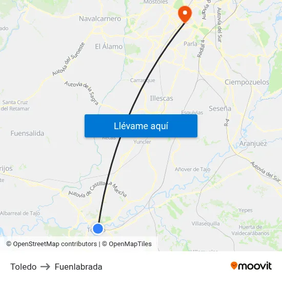 Toledo to Fuenlabrada map