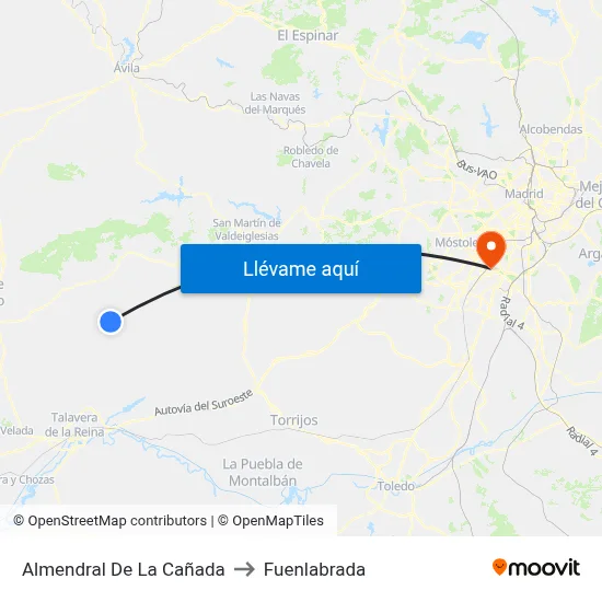 Almendral De La Cañada to Fuenlabrada map