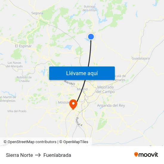 Sierra Norte to Fuenlabrada map