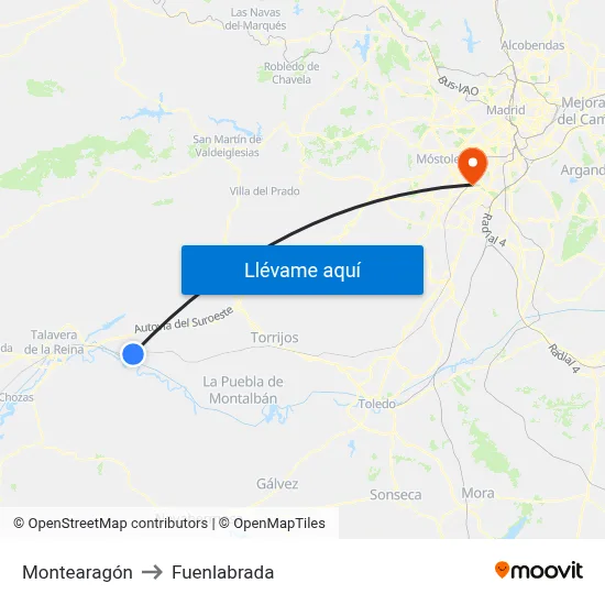 Montearagón to Fuenlabrada map
