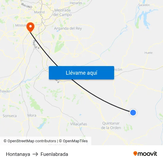 Hontanaya to Fuenlabrada map