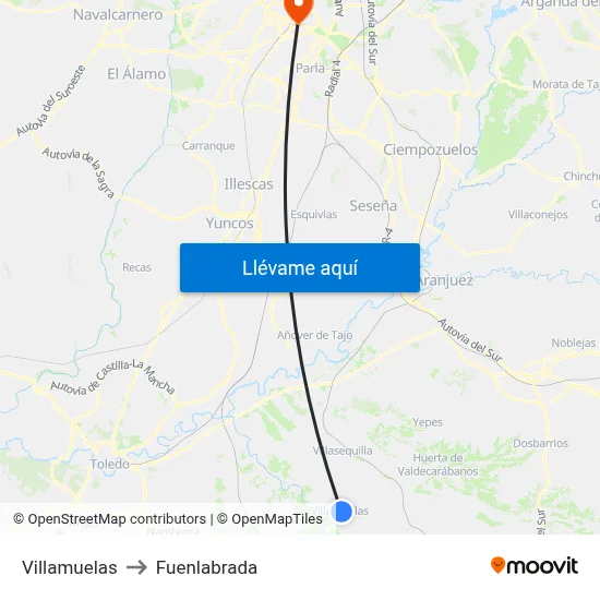 Villamuelas to Fuenlabrada map