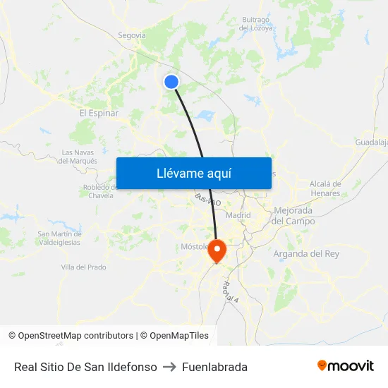 Real Sitio De San Ildefonso to Fuenlabrada map