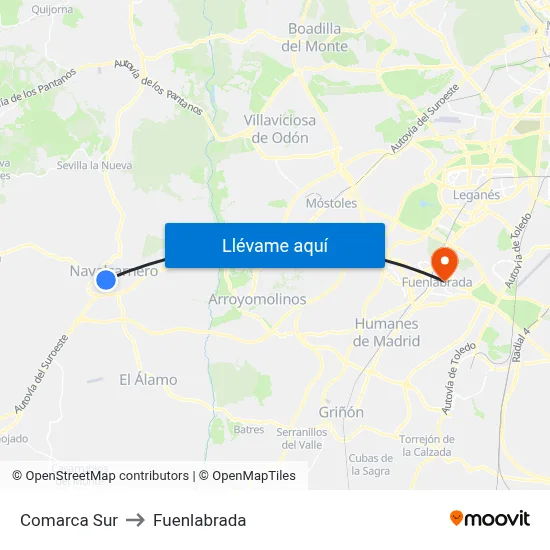 Comarca Sur to Fuenlabrada map