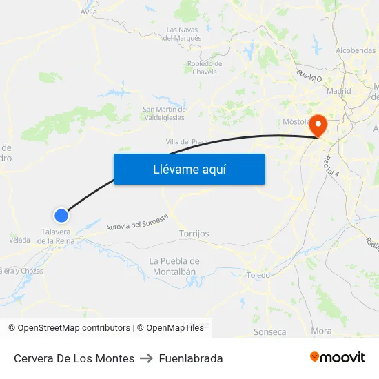 Cervera De Los Montes to Fuenlabrada map