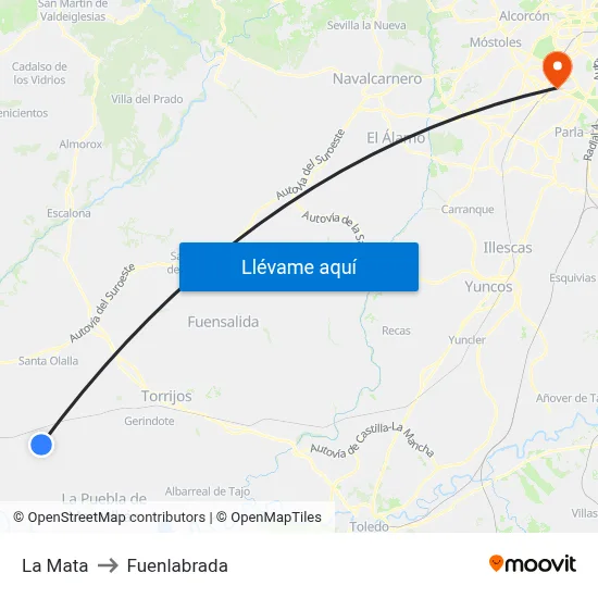 La Mata to Fuenlabrada map