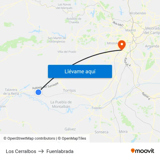 Los Cerralbos to Fuenlabrada map