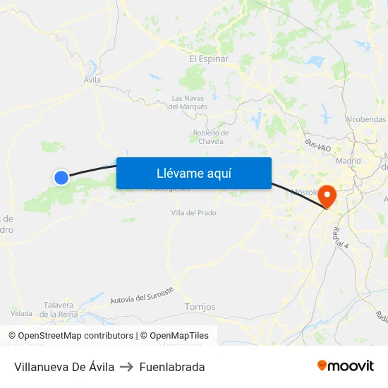 Villanueva De Ávila to Fuenlabrada map