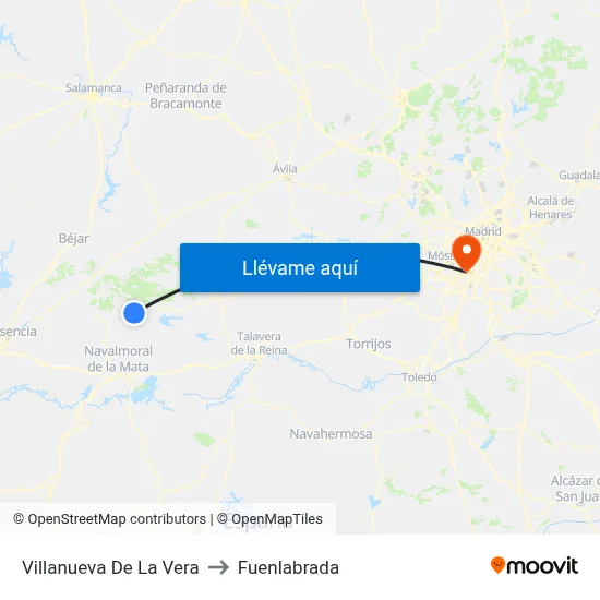 Villanueva De La Vera to Fuenlabrada map
