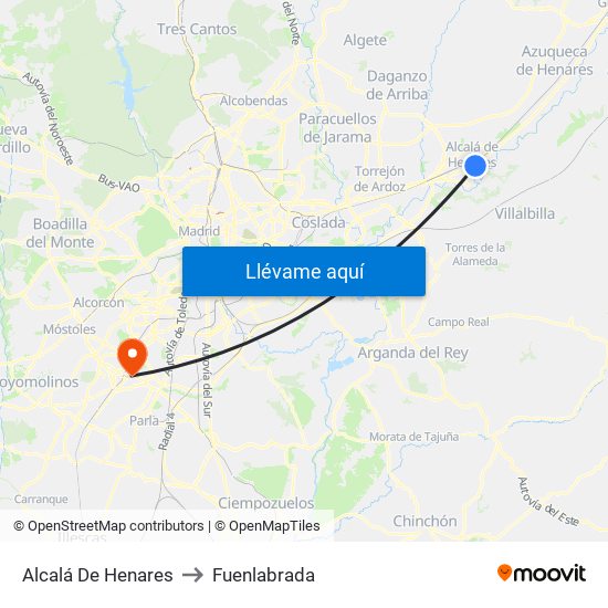 Alcalá De Henares to Fuenlabrada map