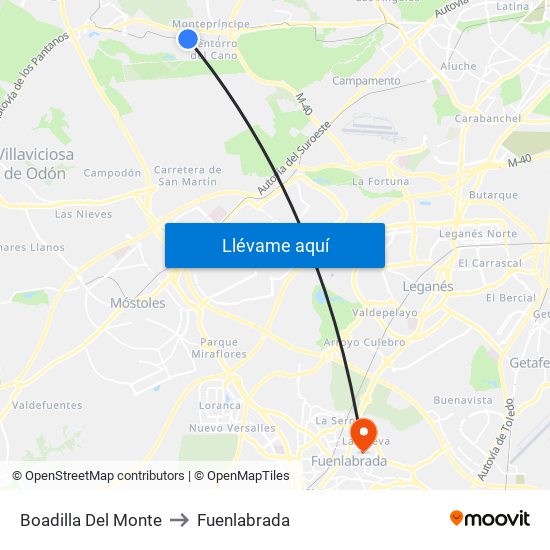 Boadilla Del Monte to Fuenlabrada map