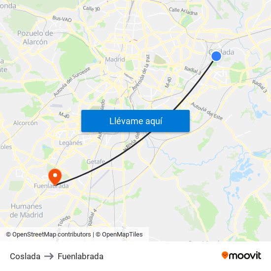 Coslada to Fuenlabrada map