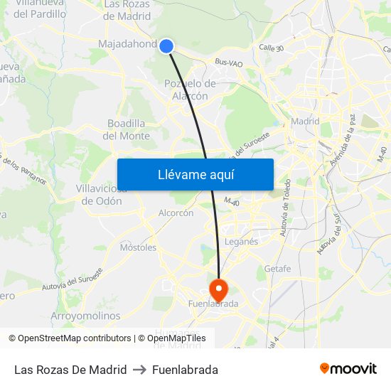 Las Rozas De Madrid to Fuenlabrada map