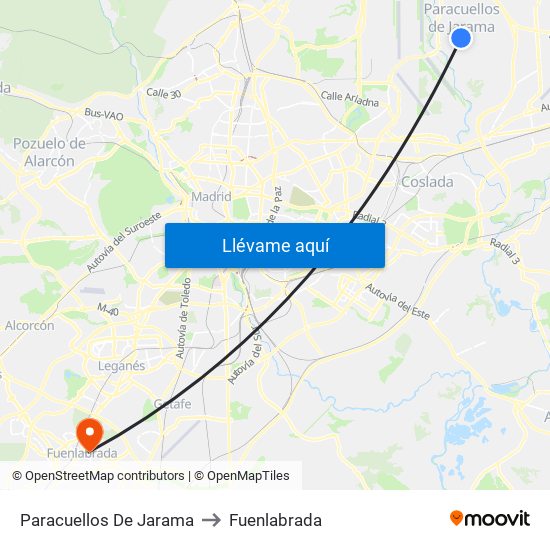 Paracuellos De Jarama to Fuenlabrada map