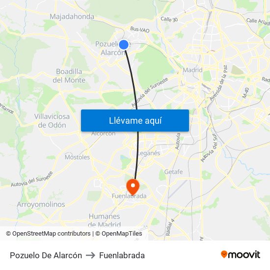 Pozuelo De Alarcón to Fuenlabrada map