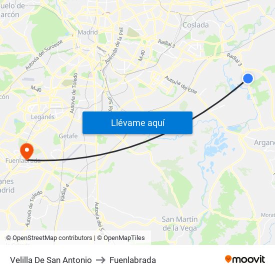 Velilla De San Antonio to Fuenlabrada map