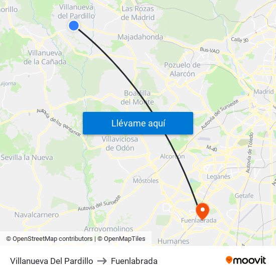 Villanueva Del Pardillo to Fuenlabrada map