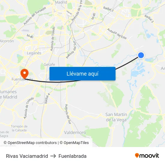 Rivas Vaciamadrid to Fuenlabrada map