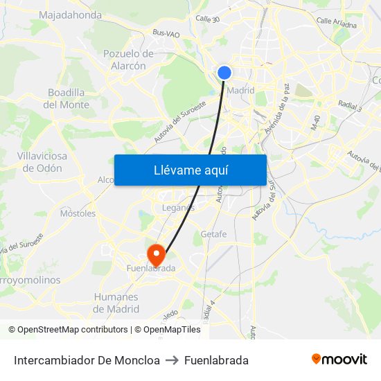 Intercambiador De Moncloa to Fuenlabrada map