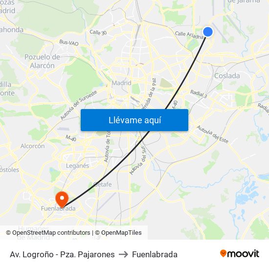 Av. Logroño - Pza. Pajarones to Fuenlabrada map