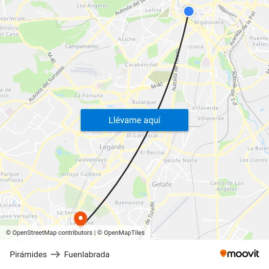 Pirámides to Fuenlabrada map