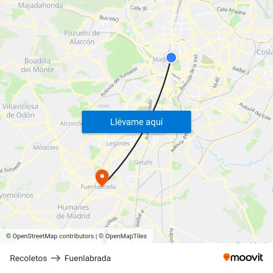 Recoletos to Fuenlabrada map