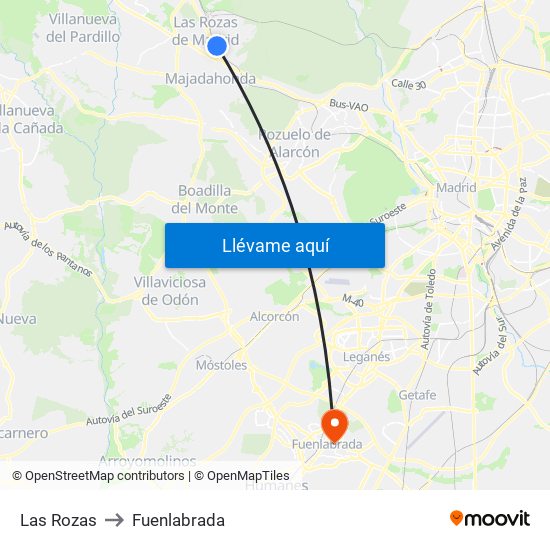 Las Rozas to Fuenlabrada map