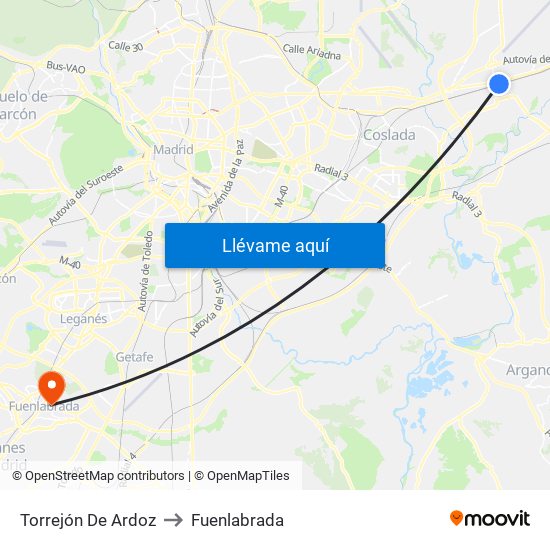 Torrejón De Ardoz to Fuenlabrada map