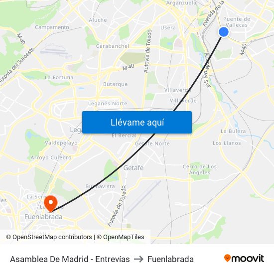 Asamblea De Madrid - Entrevías to Fuenlabrada map