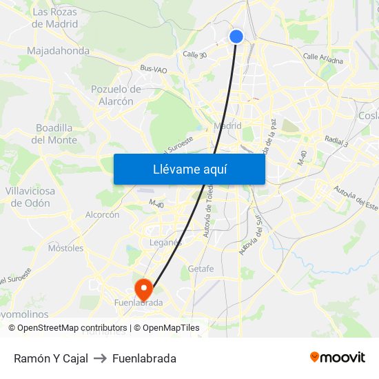 Ramón Y Cajal to Fuenlabrada map