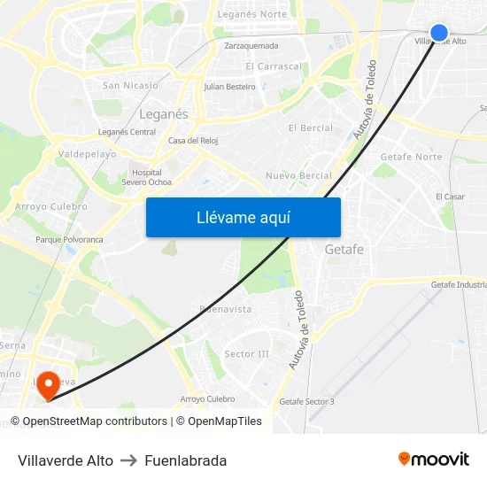 Villaverde Alto to Fuenlabrada map
