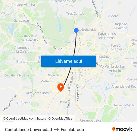 Cantoblanco Universidad to Fuenlabrada map