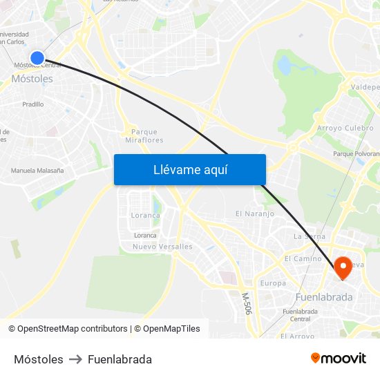 Móstoles to Fuenlabrada map