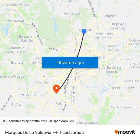 Marqués De La Valdavia to Fuenlabrada map