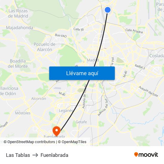 Las Tablas to Fuenlabrada map